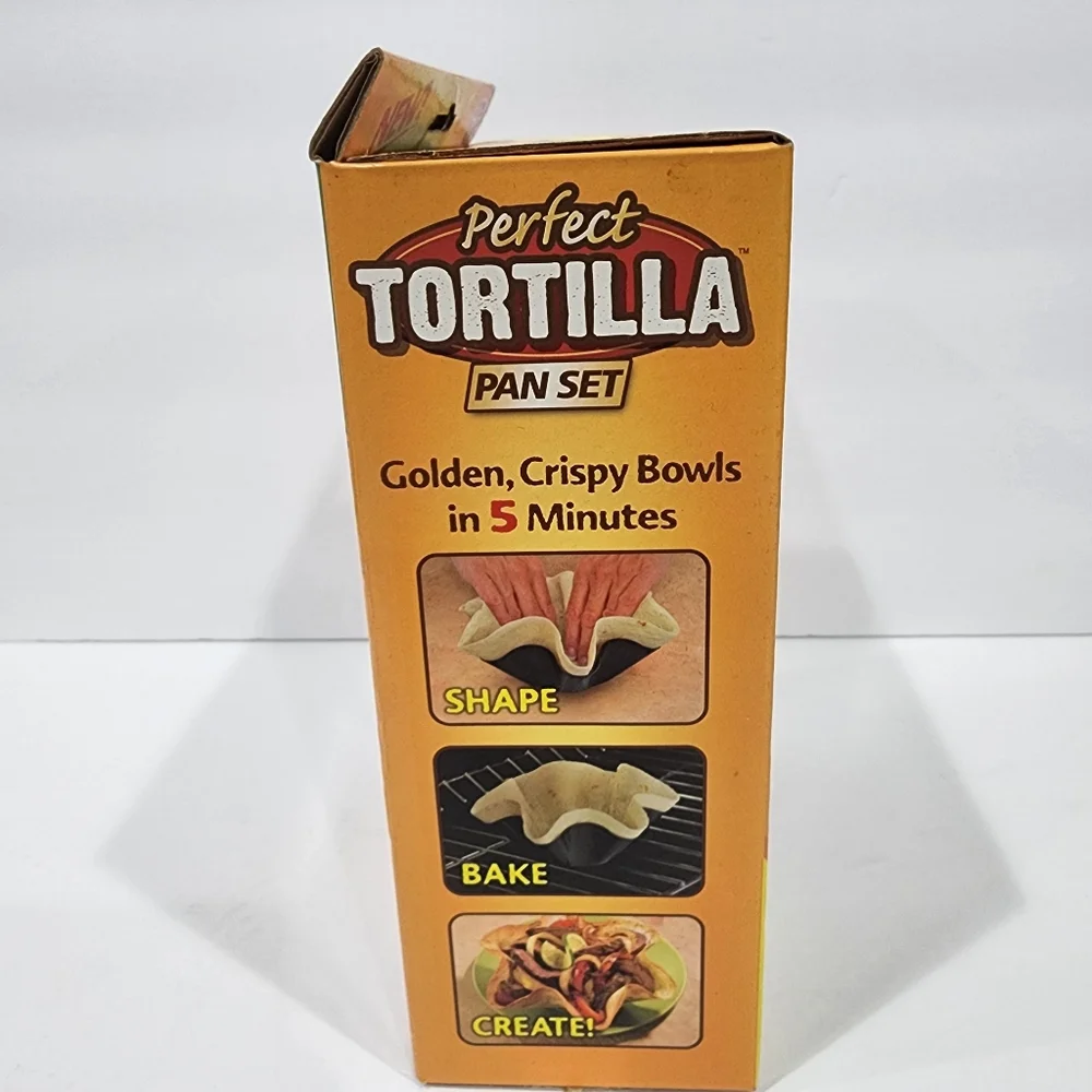 Perfect Tortilla Pan Set 4 Non-Stick Pans Baked Taco Salad Bowl Shells NEW